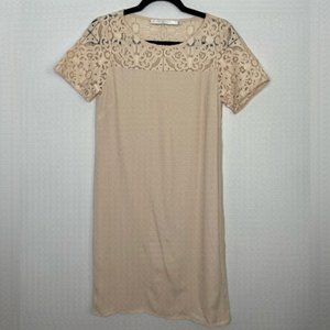 SIMONS blush pink lace neckline dress
